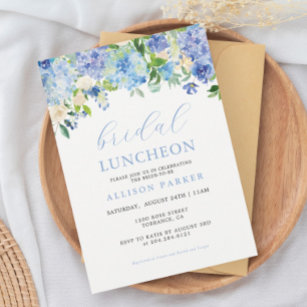 Convite Blue Watercolor Hydrangea Floral Bridal Lunchee
