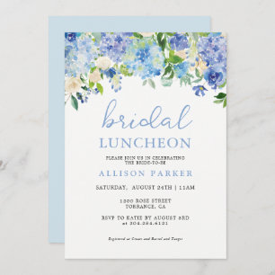 Convite Blue Watercolor Hydrangea Floral Bridal Lunchee