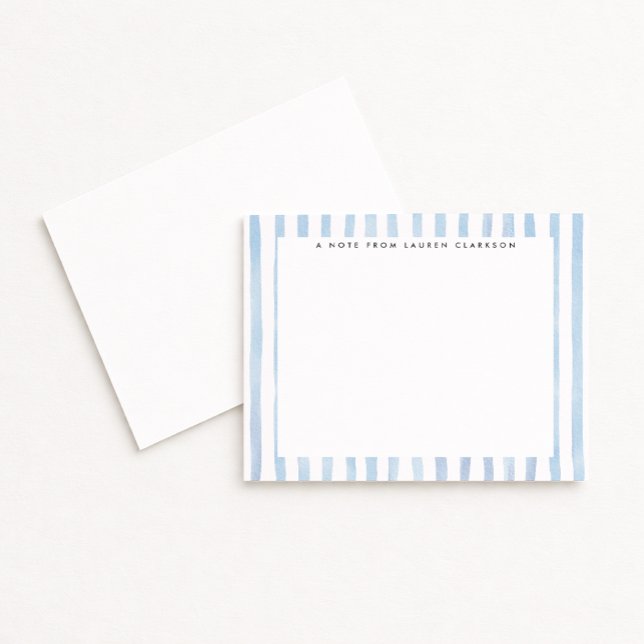 Convite Blue Watercolor Striped Stationery Note Card (Criador carregado)
