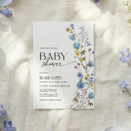 Convite Blue Watercolor Wildflower Baby Shower