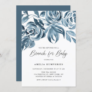 Convite Blue Watercolor Winter Rosa Brunch