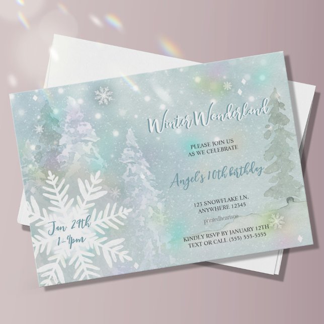 Convite Blue Watercolor Winter Wonderland Birthday (Criador carregado)