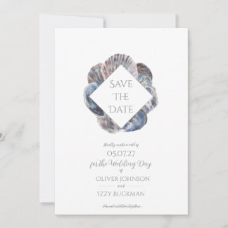 Convite Blue Watercolour Sea Shell Save the Date Flat Card