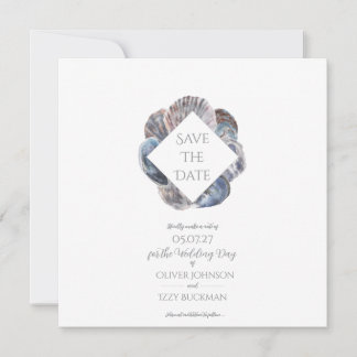 Convite Blue Watercolour Sea Shell Save the Date Flat Card
