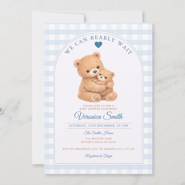 Convite Blue We can bearly wait Mama Bear Baby Shower (Frente)