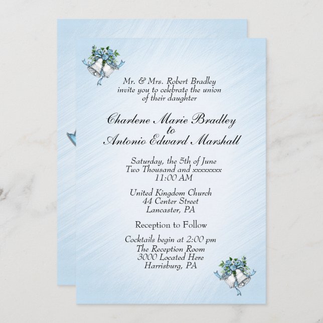 Convite Blue Wedding Bells (Frente/Verso)