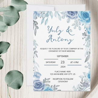 Convite Blue wedding Invitación para boda azul floral