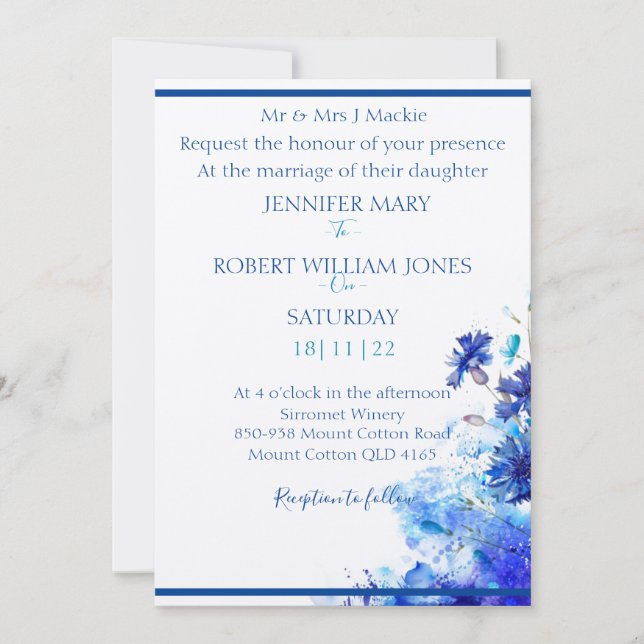 Convite Blue wedding invitation  (Frente)