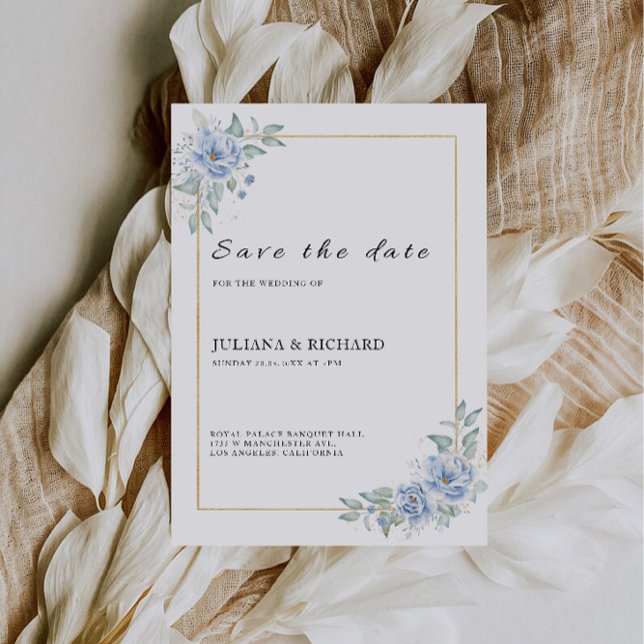 Convite Blue Wedding Save the Date Modelo (Blue Wedding Save the Date Template)