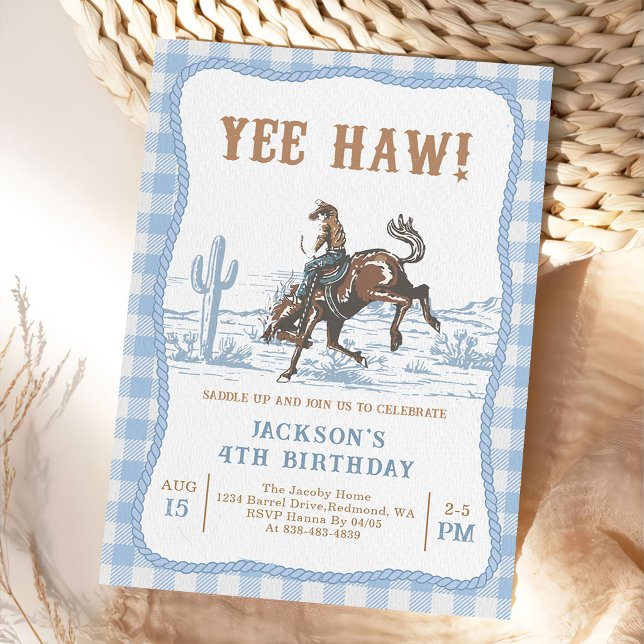 Convite Blue Western Cowboy Birthday Invitation  (Criador carregado)