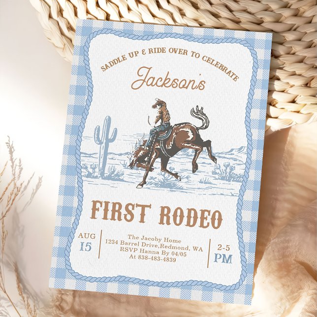 Convite Blue Western Cowboy First Rodeo Invitation  (Criador carregado)