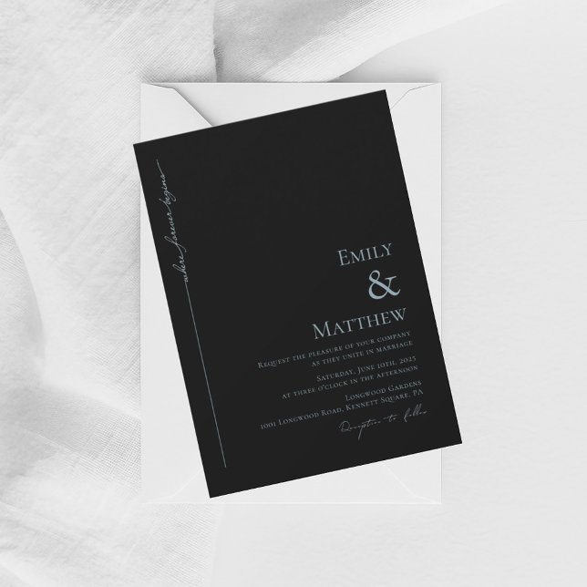 Convite Blue Where Forever Begins Black Wedding Invitation (Criador carregado)
