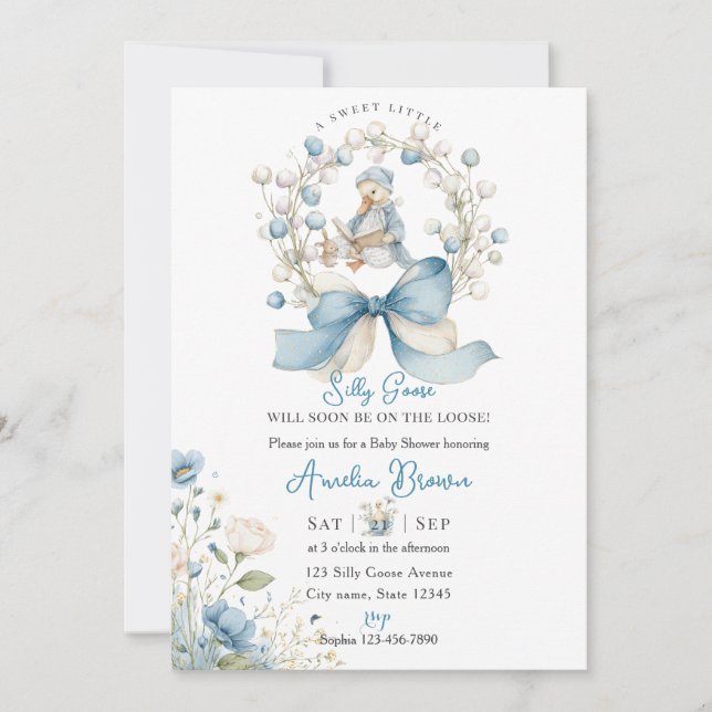 Convite Blue Whimsical Silly Goose Baby Shower Invitation (Frente)