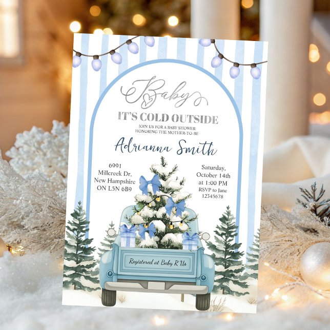 Convite Blue Whimsical Stripes Cold Outside Baby Shower (Criador carregado)