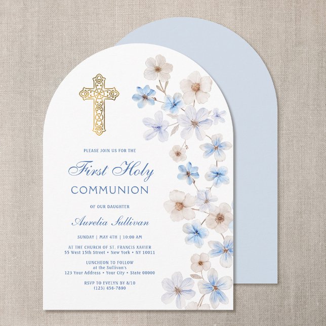 Convite Blue White Anemones Arch First Communion (Criador carregado)