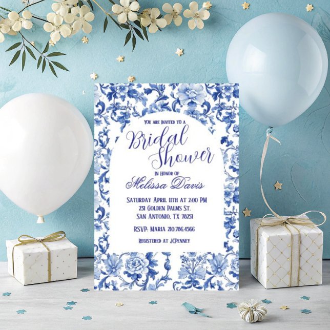 Convite Blue & White Chinoiserie Bridal Shower Invitation (Personalize this beautiful Chinoiserie bridal shower invitation. )