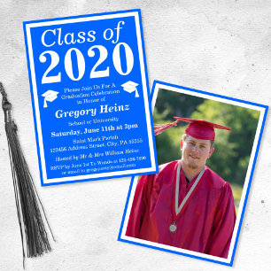 Convite Blue White Class of 2020 Graduation Photo
