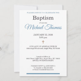 Convite Blue White Cross Custom Name Baptism