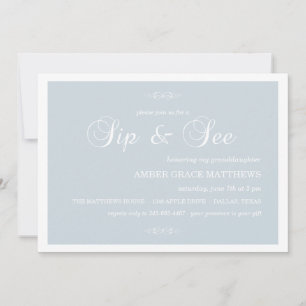Convite Blue & White Damask Sip And See