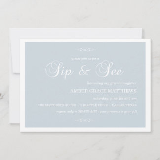 Convite Blue & White Damask Sip And See