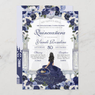 Convite Blue White Elegante Charro Princess Quinceanera