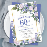 Convite Blue White Floral 60th Birthday Surprise Party<br><div class="desc">Honre uma mulher especial com este elegante e feminino 60º Convite de festas Surpresa de Aniversário. Surpresa e o 60º está escrito em grande texto azul. A Celebração de Aniversário segue. O nome do convidado também está em letras azuis. Os detalhes da comemoração de aniversário estão rodeados por um quadro...</div>