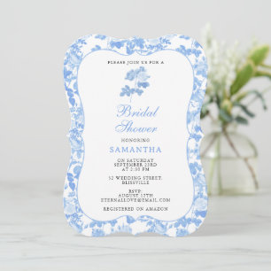 Convite Blue White Floral Roses Chinoiserie Festa de Noiva