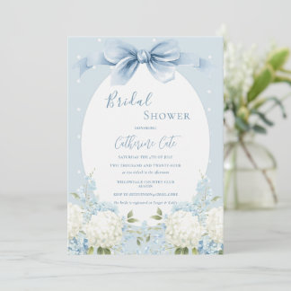 Convite Blue White Hydrangeas Ribbon Vintage Bridal Shower
