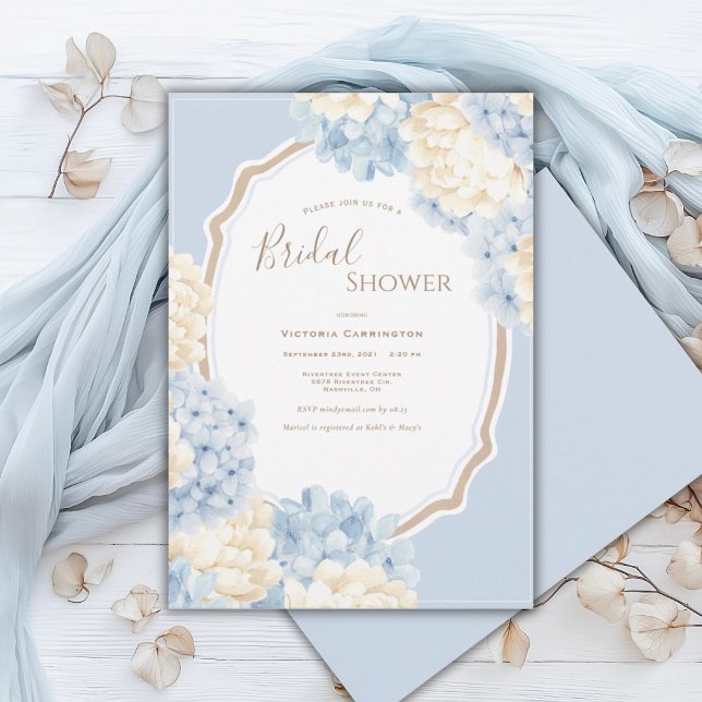 Convite Blue & White Hydrangeas Vintage Bridal Shower (Criador carregado)