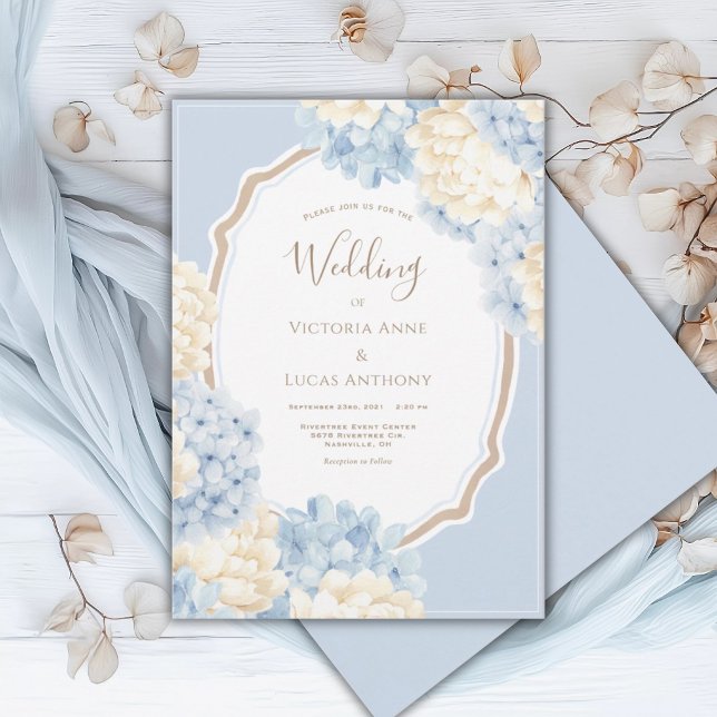 Convite Blue & White Hydrangeas Vintage Wedding (Criador carregado)