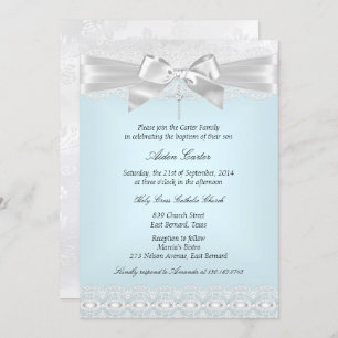 Convite Blue White Lace Cross Baptism