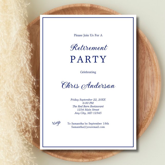 Convite Blue White - Mínimo Simples Partido de Reforma Mod (Blue White Minimalist Simple Retirement Party invitation for him or her, Professional Business )