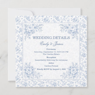 Convite Blue & White Vintage Floral Wedding invitation