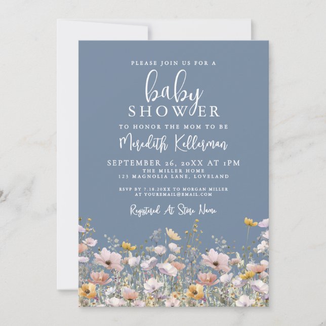 Convite Blue Wildflower Baby Shower (Frente)