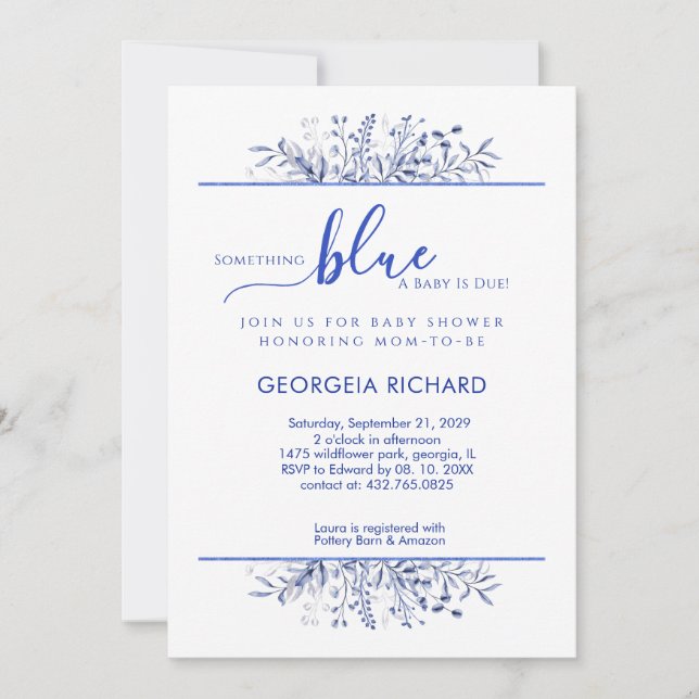 Convite Blue Wildflower Border Something Blue Baby Shower (Frente)