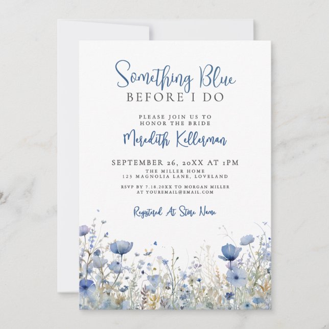 Convite Blue Wildflower Floral Bridal Shower (Frente)