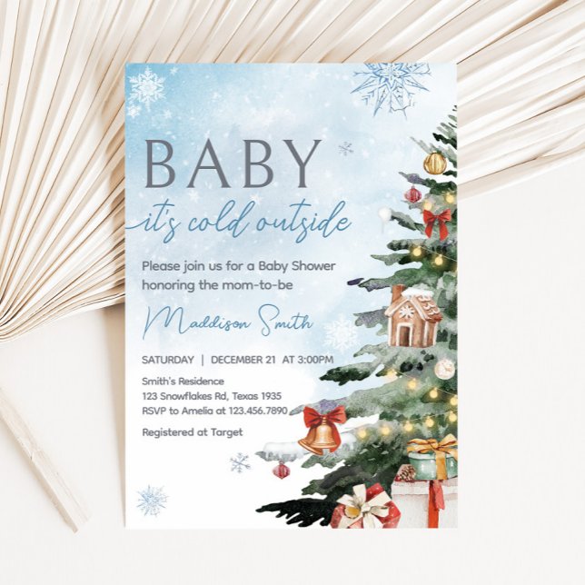 Convite Blue Winter Baby É Frio Outside Chá de fraldas (Baby It's Cold Outside Baby Shower Invitation
)