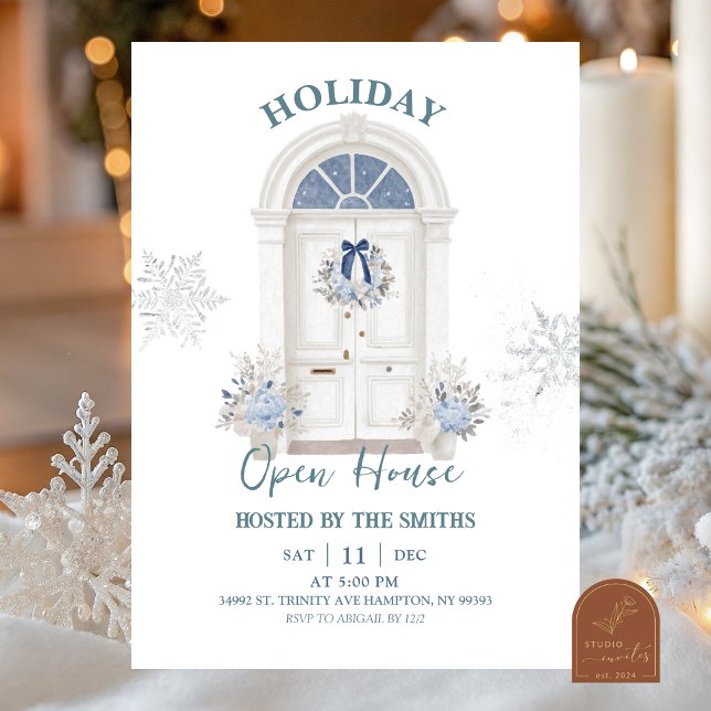Convite Blue Winter Christmas Holiday Open House (Criador carregado)