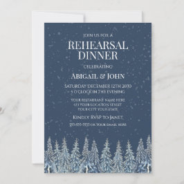 Convite Blue Winter Forest Rustic Rehearsal Dinner