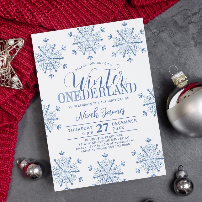 Convite Blue Winter Onederland boy 1st birthday party (Criador carregado)