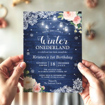 Blue Winter Onederland Floral Baby Primeiro Aniver