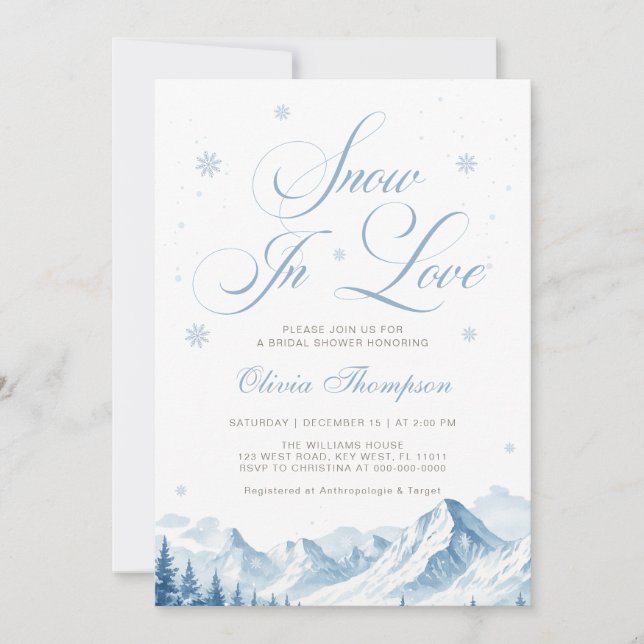Convite Blue Winter Snow In Love Bridal Shower (Frente)
