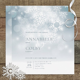 Convite Blue Winter Snow Modern Square Weds