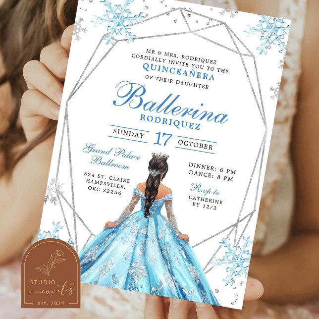 Convite Blue Winter Snowflake Princess Quinceanera (Criador carregado)
