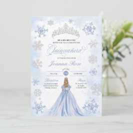 Convite Blue Winter Wonderland Snowflake Quinceanera