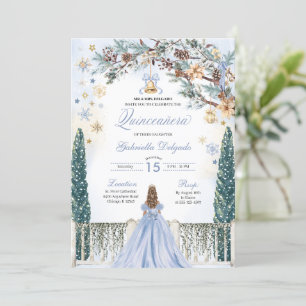 Convite Blue Winter Wonderland Snowflake Quinceanera