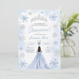 Convite Blue Winter Wonderland Snowflake Quinceanera