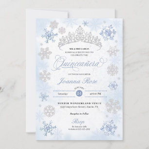 Convite Blue Winter Wonderland Snowflake Quinceanera