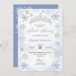 Convite Blue Winter Wonderland Snowflake Sweet 16