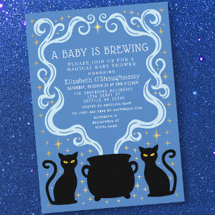 Convite Blue Witchy Baby está Cozinhando Chá de Bebê Menin